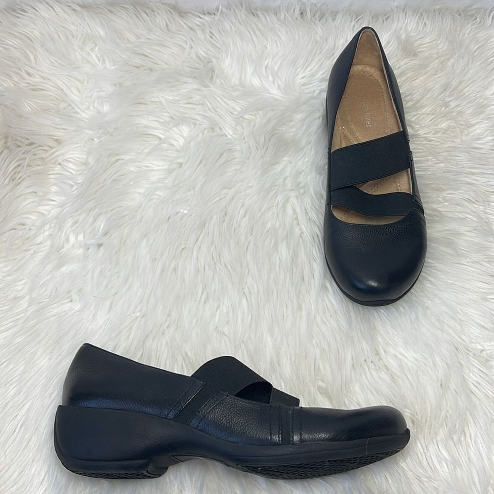 Naturalizer Joellea Black Leather Cross Strap Slip On Shoes Sz 7.5